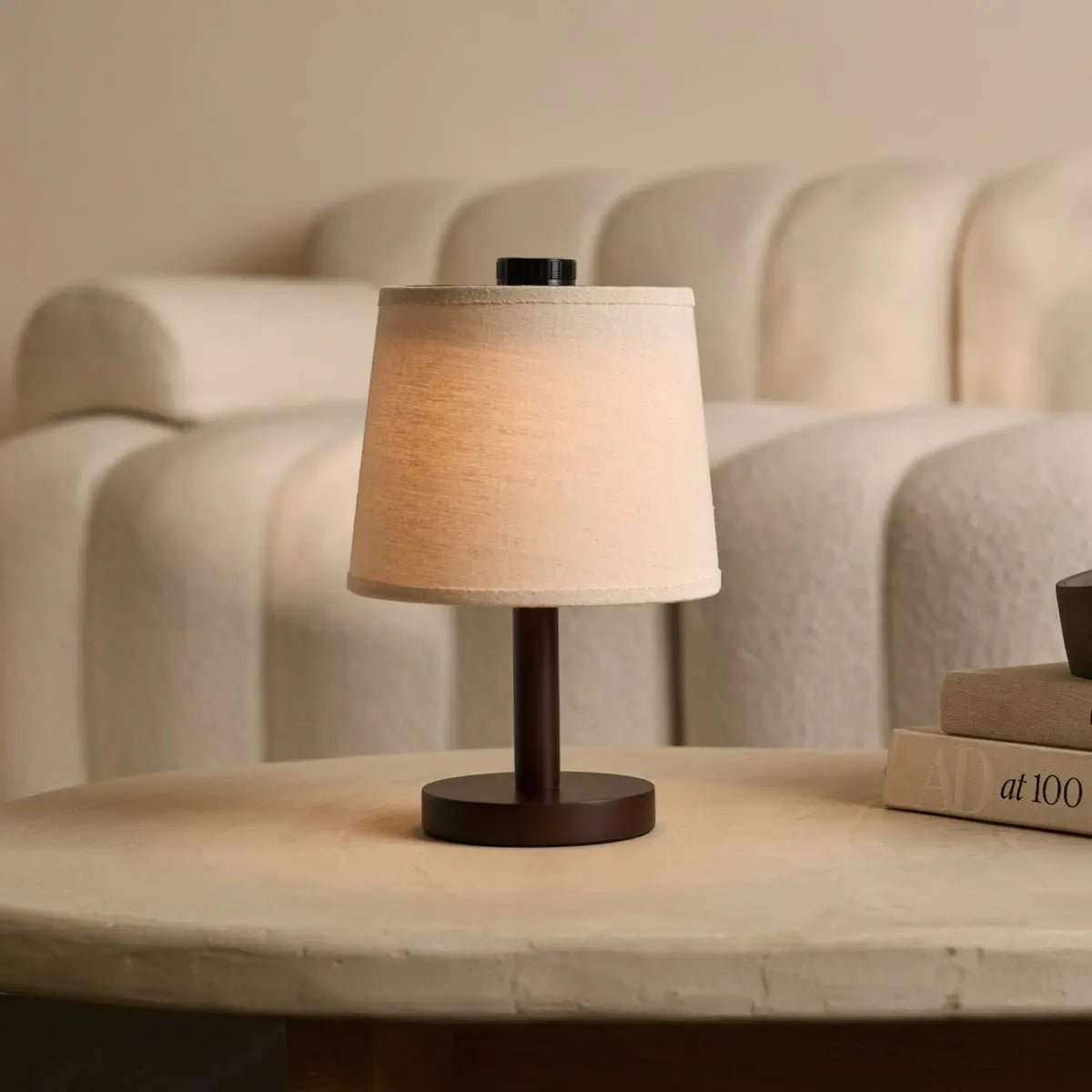 Bolania | Tischlampe - Dimmbare Minimalistische Lampe aus Holz - Wiederaufladbar