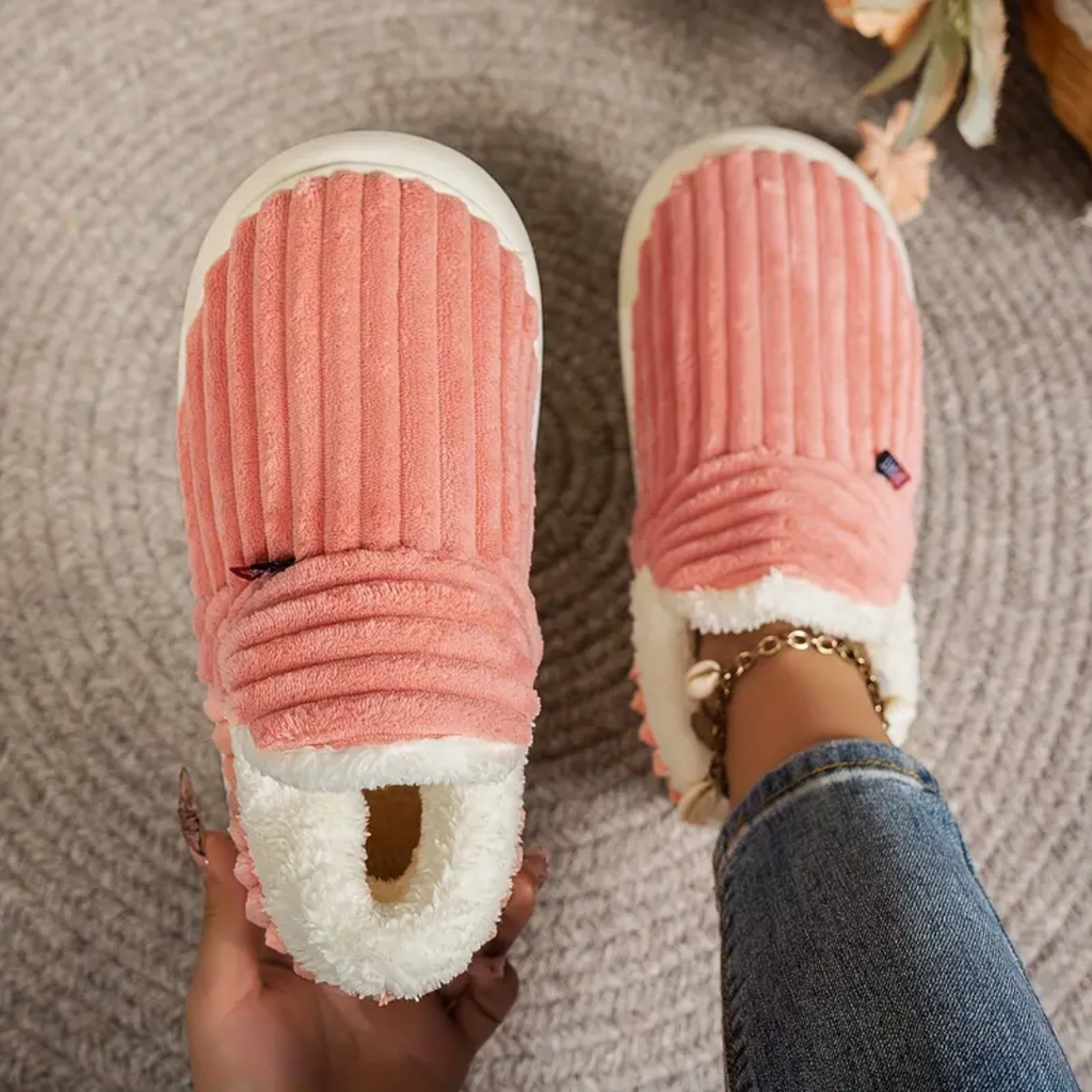 Soft Fleece and Cord-Look Slippers with Memory Foam Sole and Non-Slip Bottom for Winter