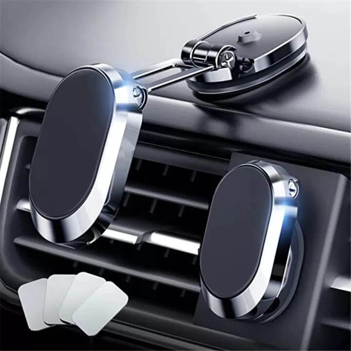 Foldable Magnetic Aluminum Car Phone Holder with 360° Rotation and Strong Grip, 2-Pack