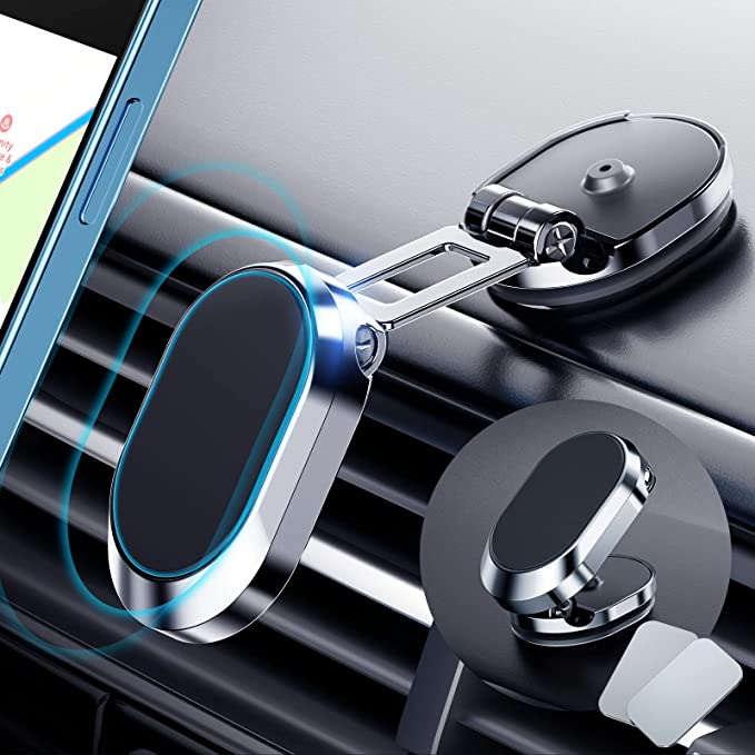 Foldable Magnetic Aluminum Car Phone Holder with 360° Rotation and Strong Grip, 2-Pack