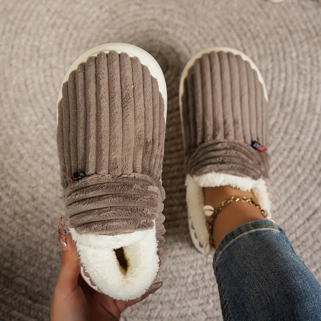 Soft Fleece and Cord-Look Slippers with Memory Foam Sole and Non-Slip Bottom for Winter
