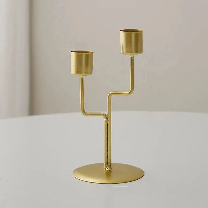 Metal Candlestick in Nordic Design Curved Stem Gold for Taper Candles Table and Shelf Decoration 15.5 cm (6.1 in)
