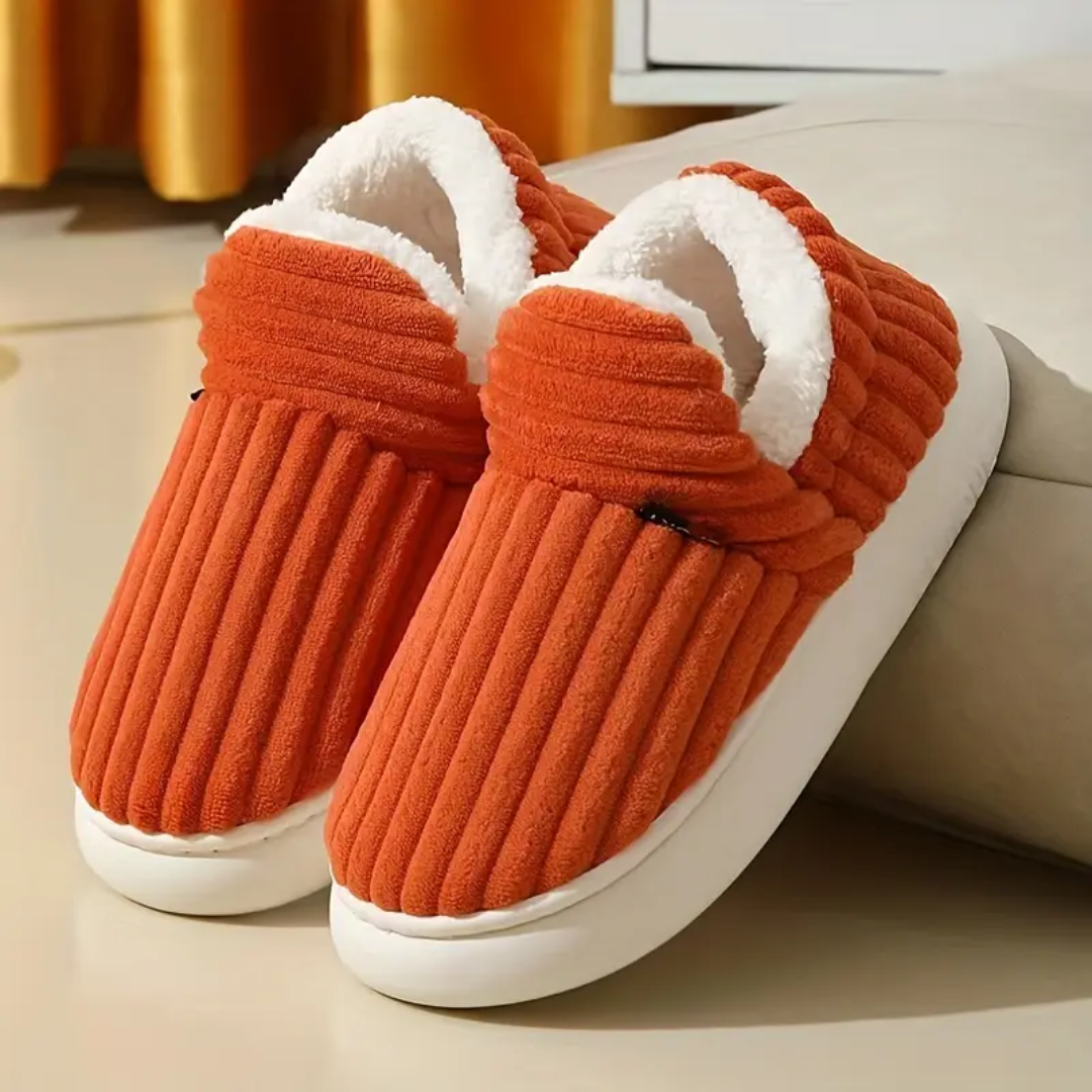 Soft Fleece and Cord-Look Slippers with Memory Foam Sole and Non-Slip Bottom for Winter