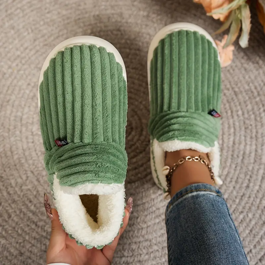 Soft Fleece and Cord-Look Slippers with Memory Foam Sole and Non-Slip Bottom for Winter