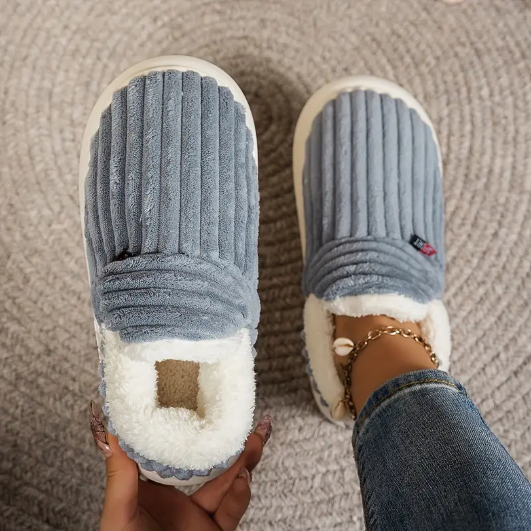 Soft Fleece and Cord-Look Slippers with Memory Foam Sole and Non-Slip Bottom for Winter