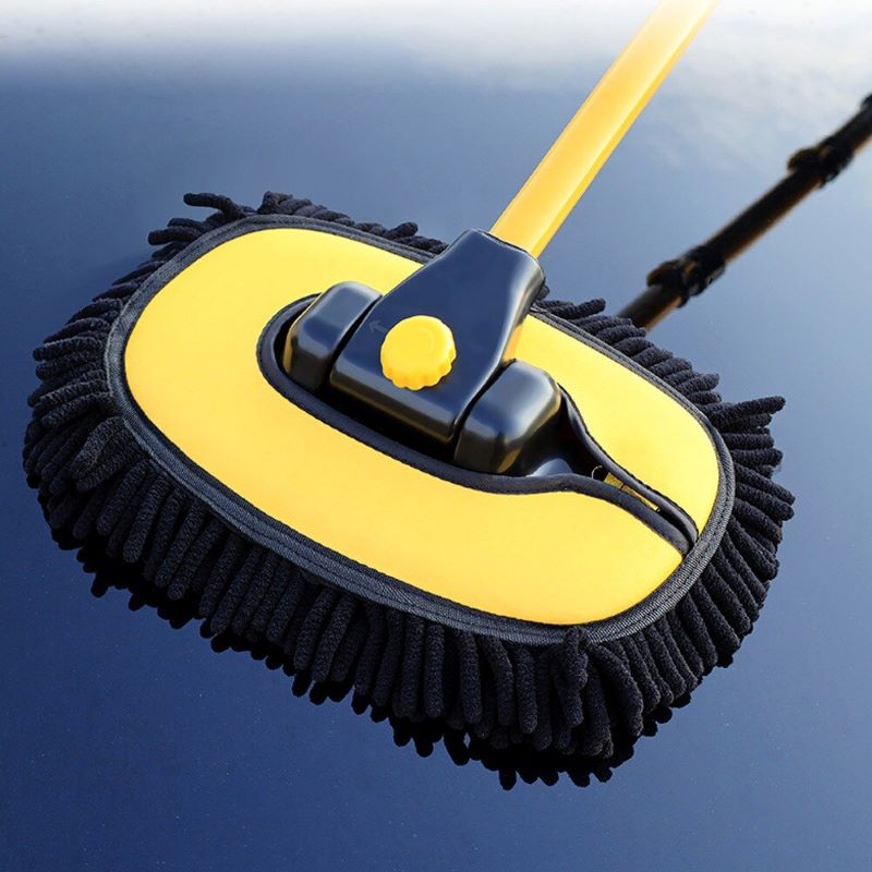 Auto-Waschmopp mit Verstellbarem Teleskopstiel 90° Drehgelenk und Chenille-Mikrofaser-Bezug für Dach Motorhaube und Fenster