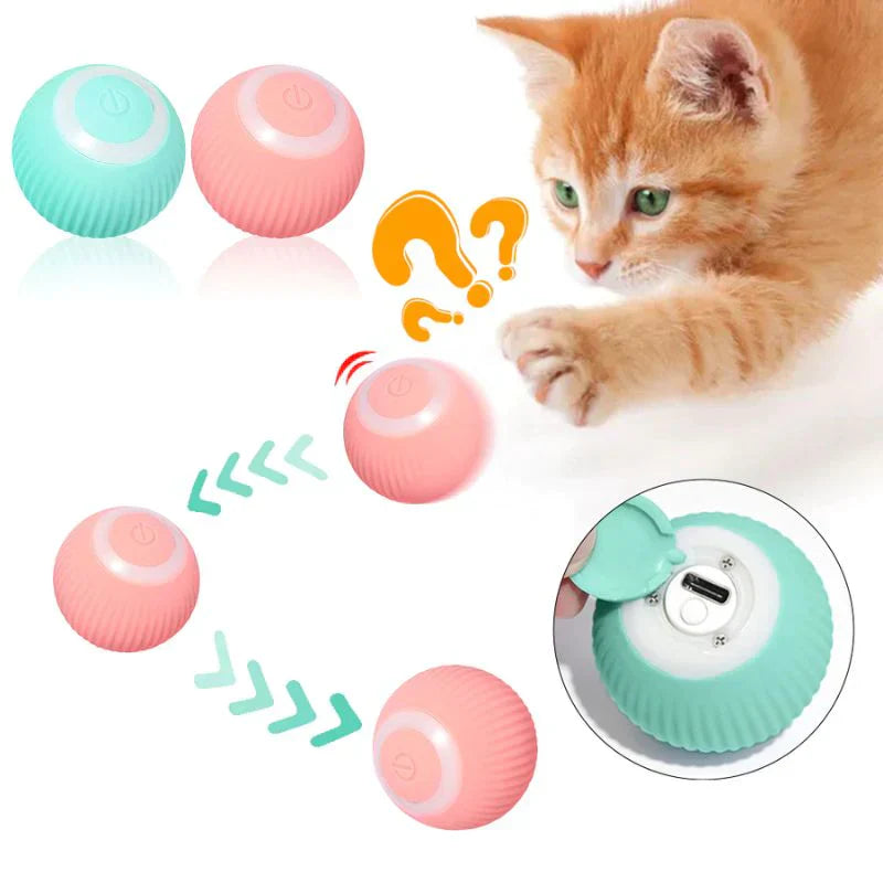 Interactive Self-Rolling Pet Ball for Cats and Puppies with LED Light USB Rechargeable Obstacle Sensor Automatic