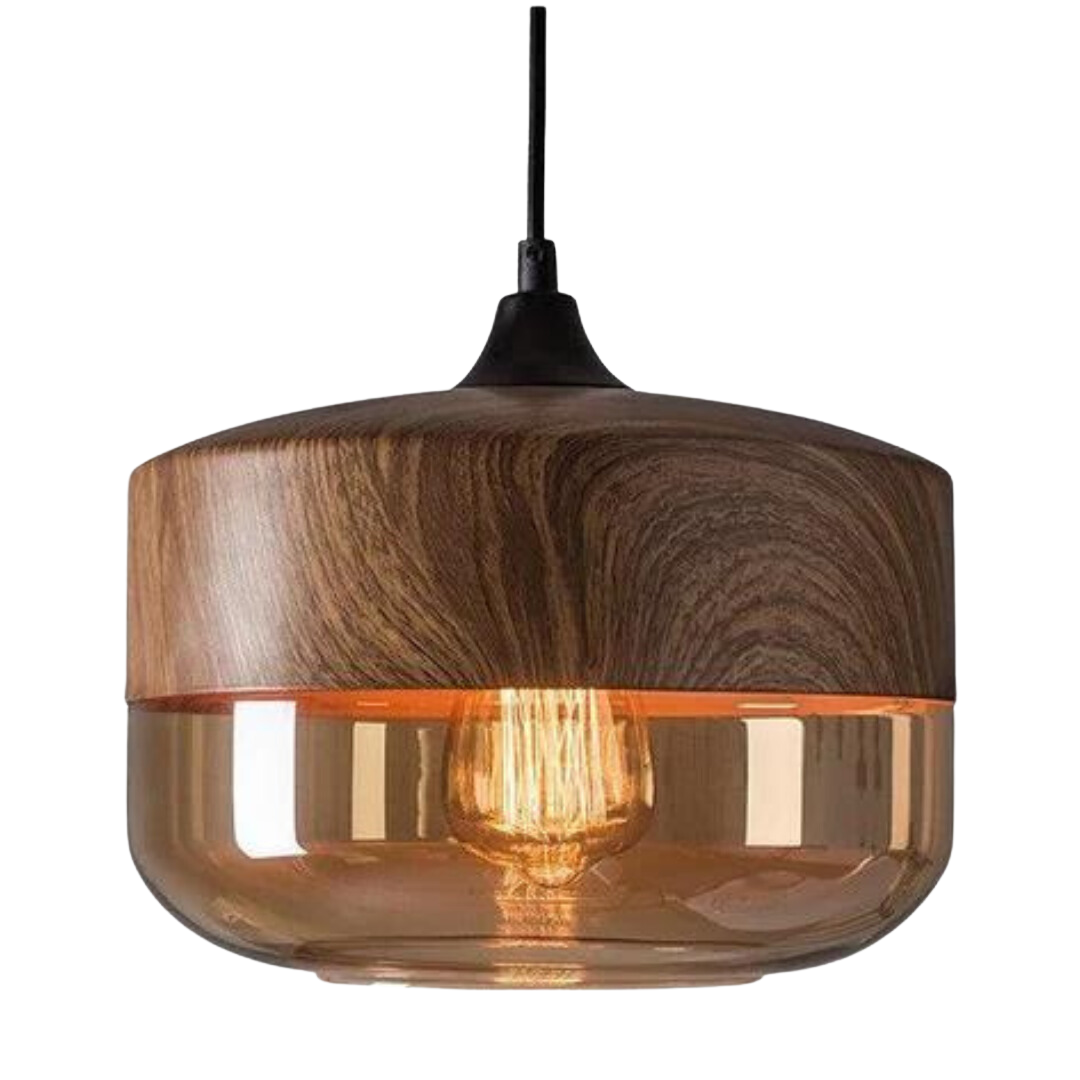 Bolania | Hängeleuchte - Skandinavisches Holz mit getöntem Glas