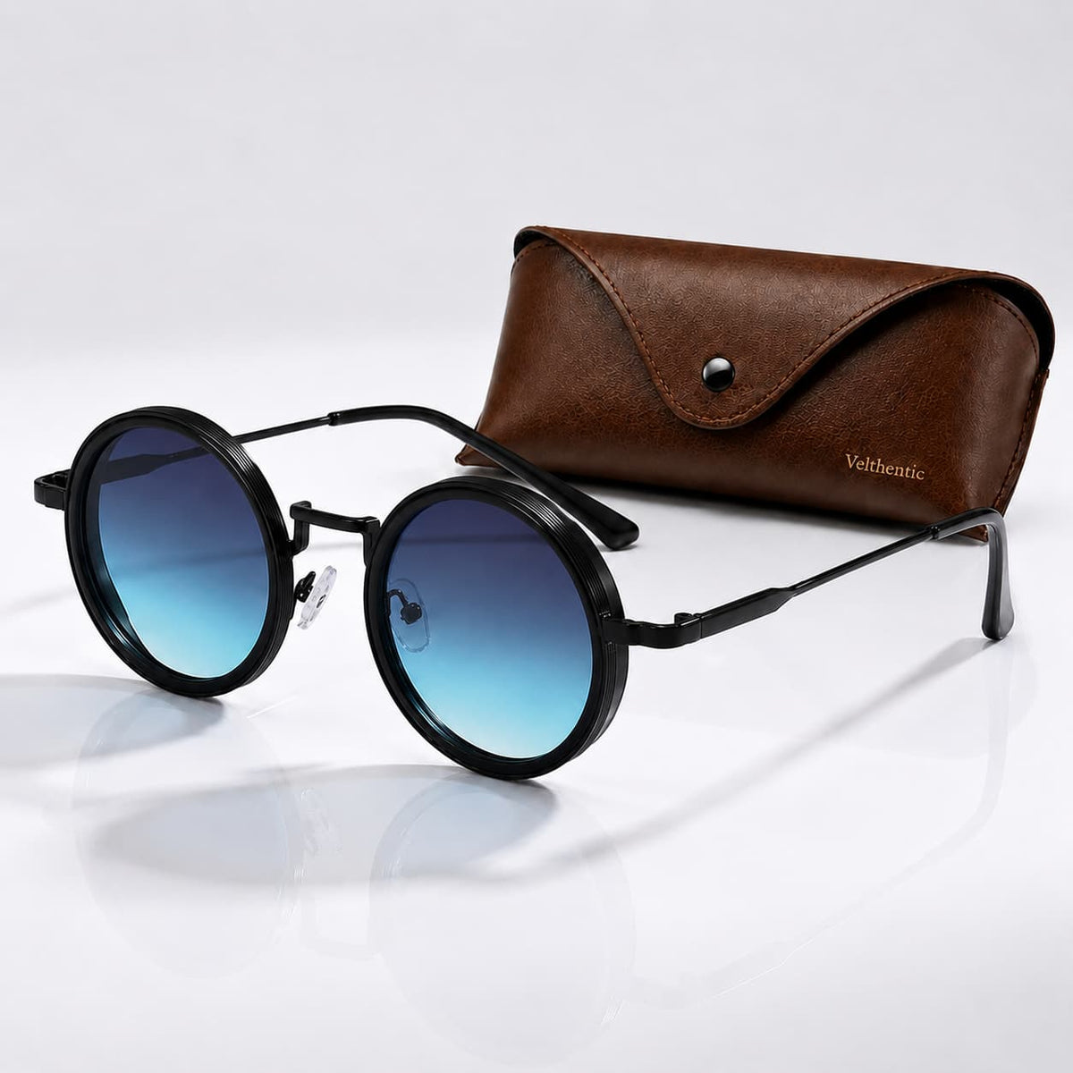 Round Polarized Sunglasses with UV400 Protection, Double Frame in Metal and Acetate