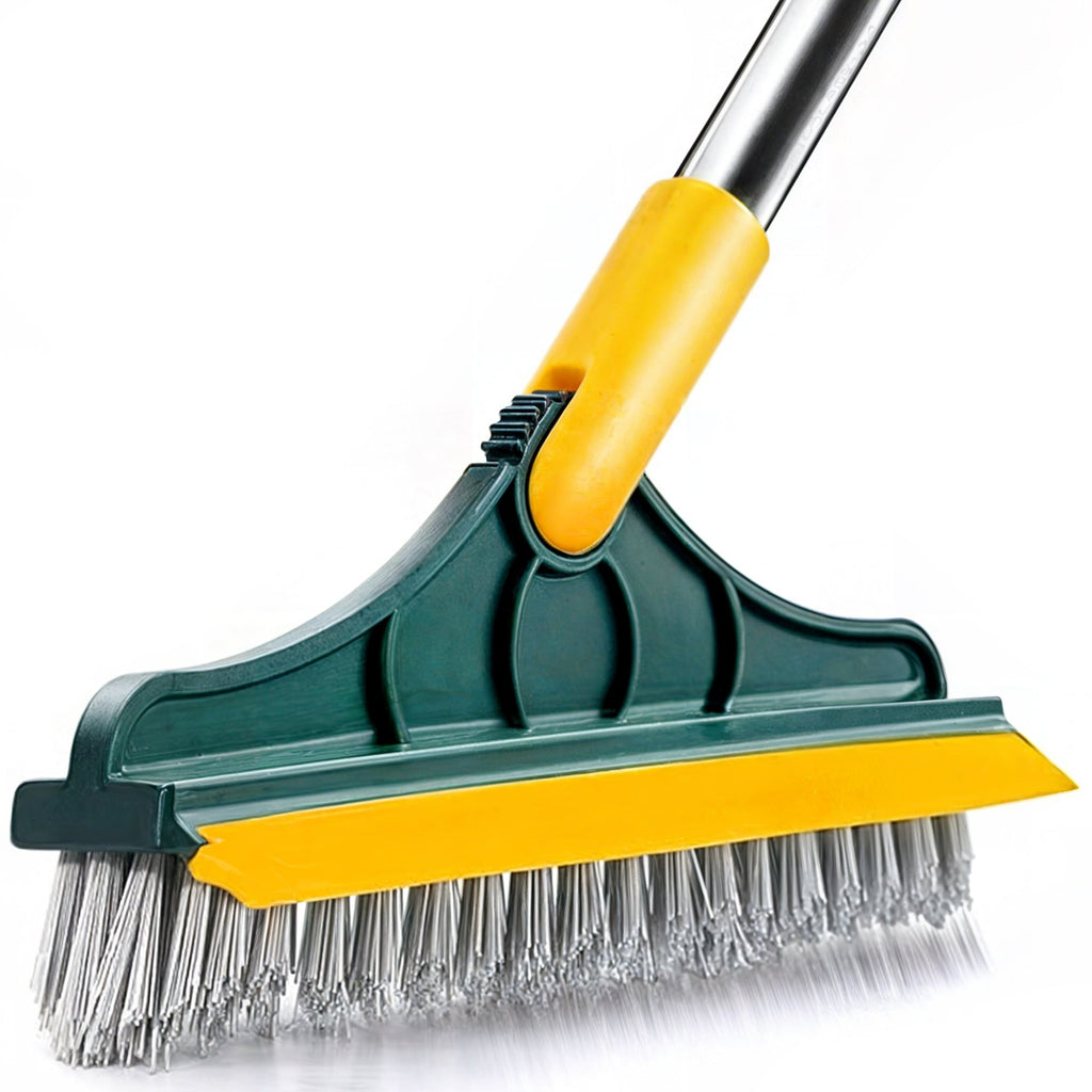 2-in-1 Floor Brush with Rubber Squeegee, V-Shape Bristles, Telescopic Handle up to 106 cm (41.7 in), 120° Swivel Head for Grout, Tiles, and Bathroom