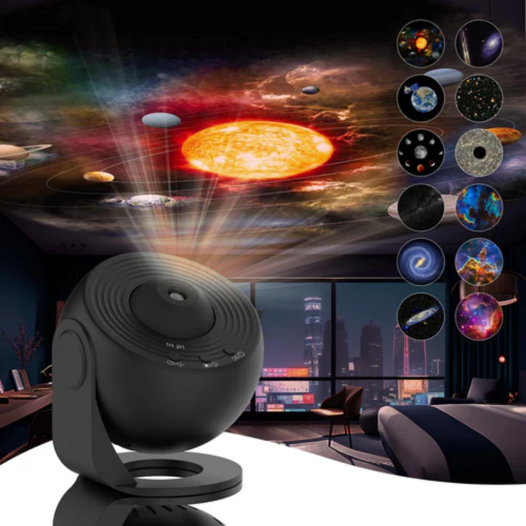 Galaxy Projector Starry Sky with 12 HD Motif Discs 360 Degree Rotatable LED Adjustable Focus Timer for Bedroom and Home Cinema