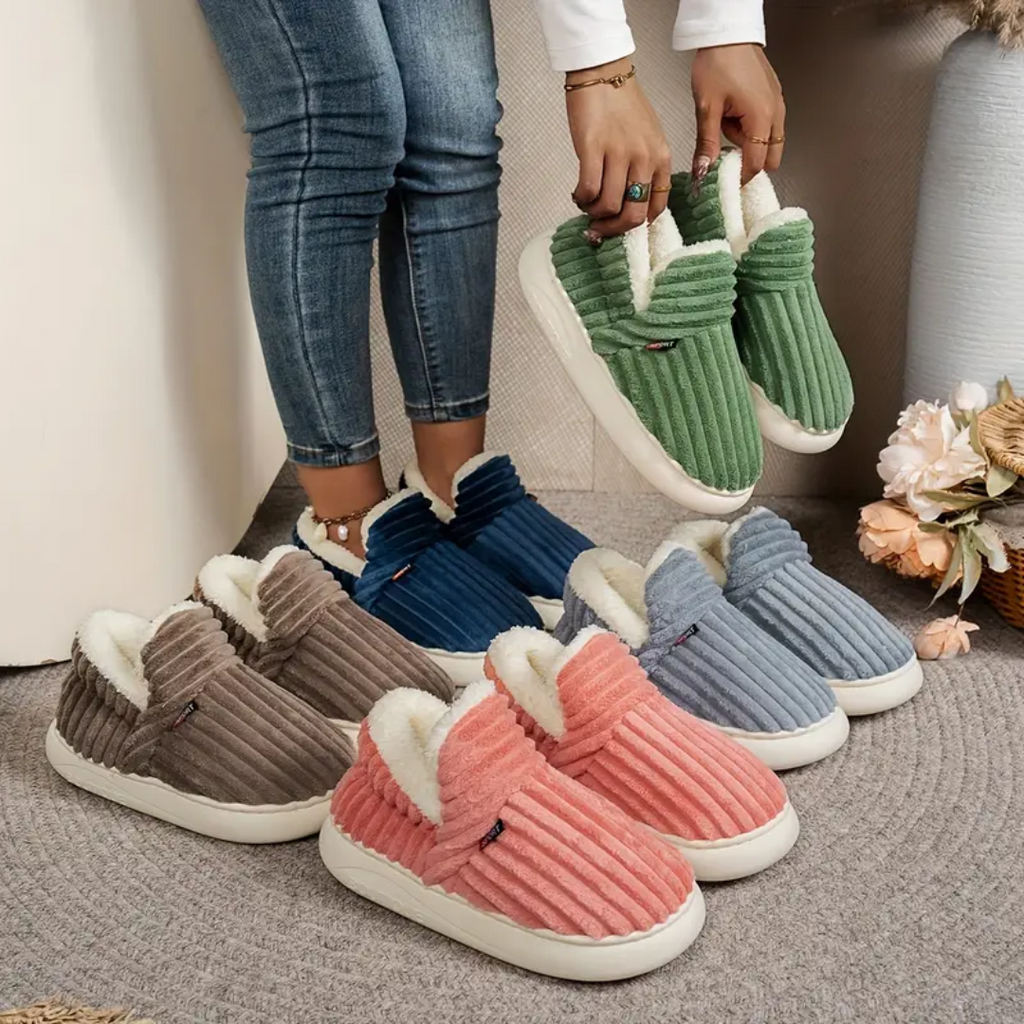 Soft Fleece and Cord-Look Slippers with Memory Foam Sole and Non-Slip Bottom for Winter