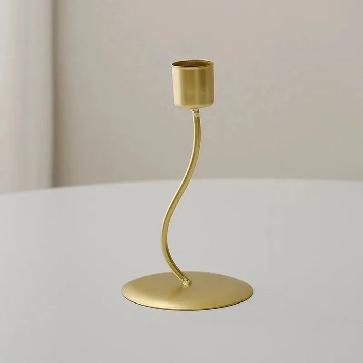Metal Candlestick in Nordic Design Curved Stem Gold for Taper Candles Table and Shelf Decoration 15.5 cm (6.1 in)