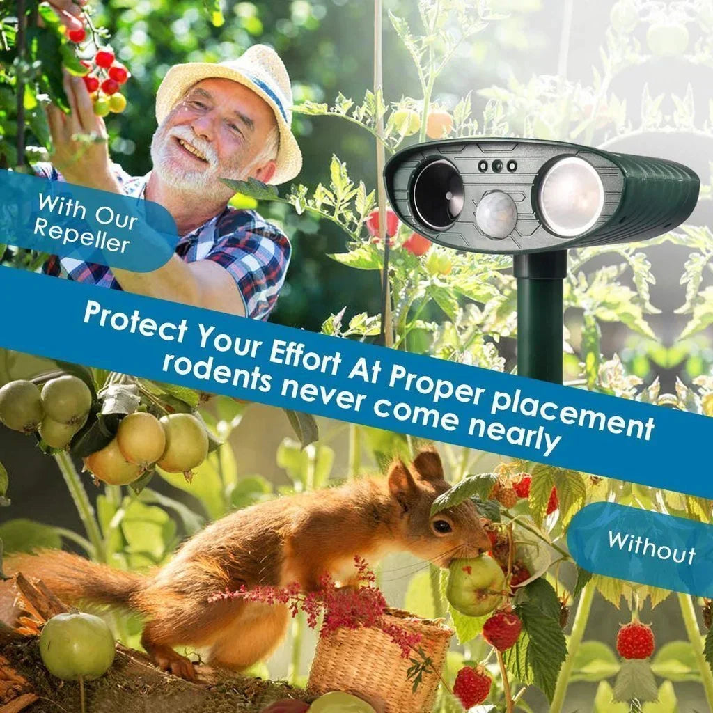 Solar Ultraschall-Tiervertreiber 2er-Set mit Bewegungssensor und Blinklicht Wetterfest für Garten Rasen und Beet