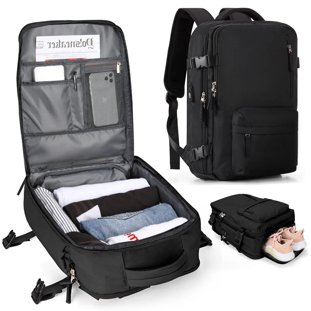 35L Reiserucksack mit USB - Anschluss Schuhfach Laptopfach und Anti - Diebstahl - Reißverschluss aus Wasserabweisendem Nylon - Bolania