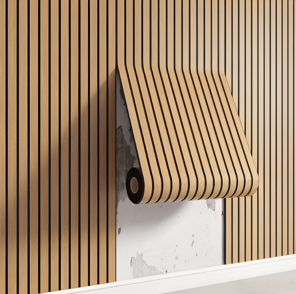 3D Wandverkleidung Selbstklebend in Holzlamellen-Optik aus PVC Wasserabweisend Rolle 40x300 cm (15.7 × 118.1 in) für Wohnzimmer und Schlafzimmer