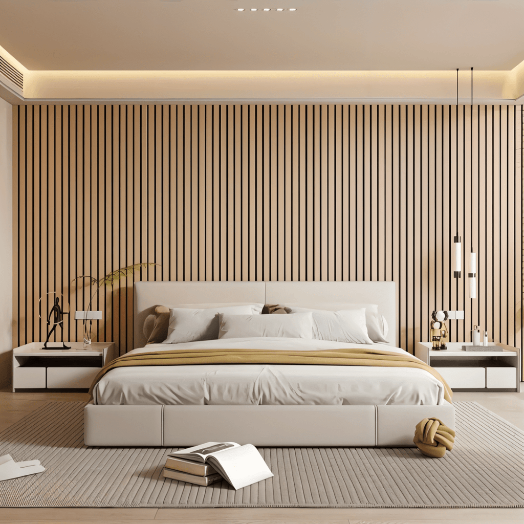 3D Wandverkleidung Selbstklebend in Holzlamellen-Optik aus PVC Wasserabweisend Rolle 40x300 cm (15.7 × 118.1 in) für Wohnzimmer und Schlafzimmer