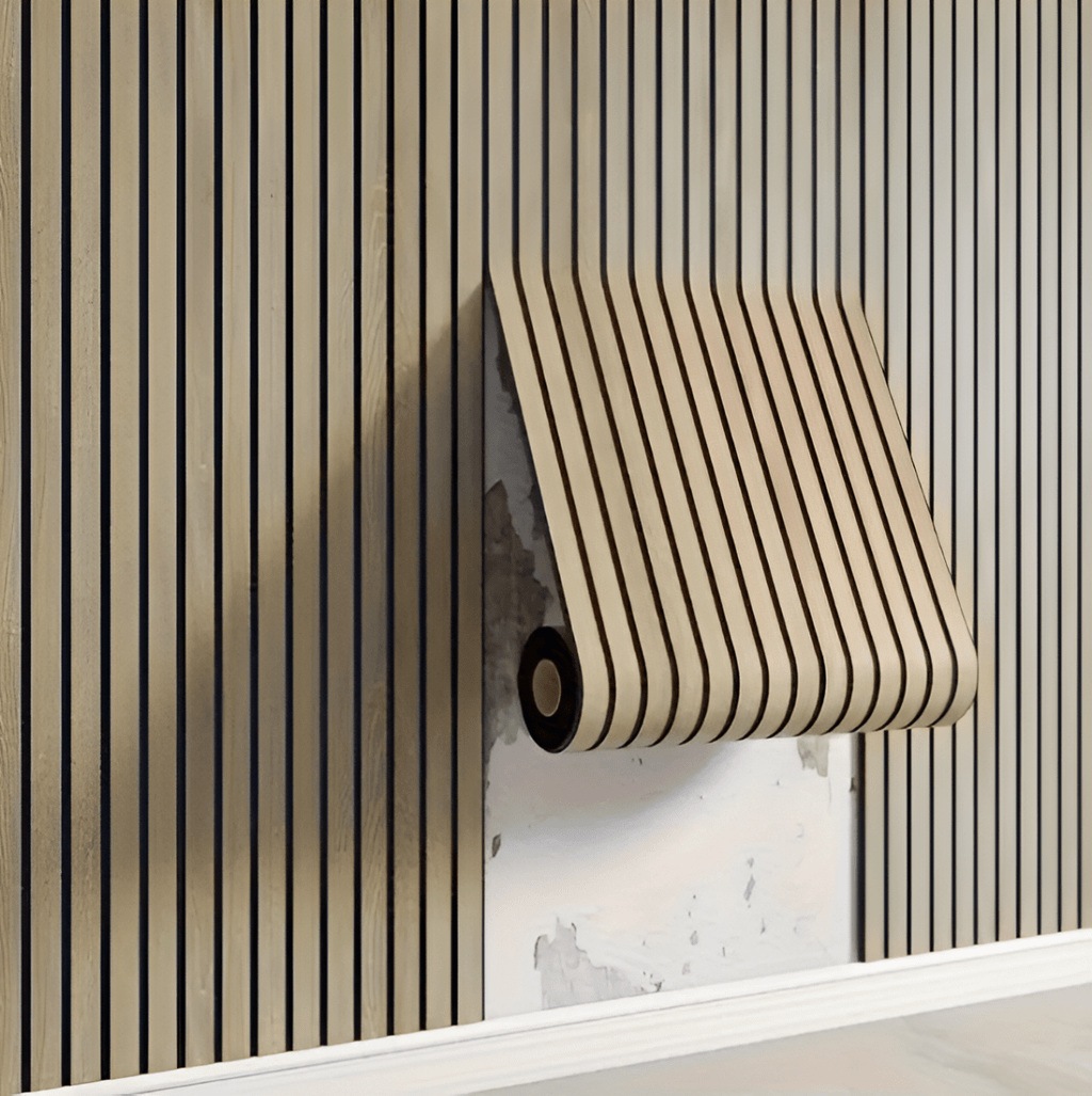 3D Wandverkleidung Selbstklebend in Holzlamellen-Optik aus PVC Wasserabweisend Rolle 40x300 cm (15.7 × 118.1 in) für Wohnzimmer und Schlafzimmer