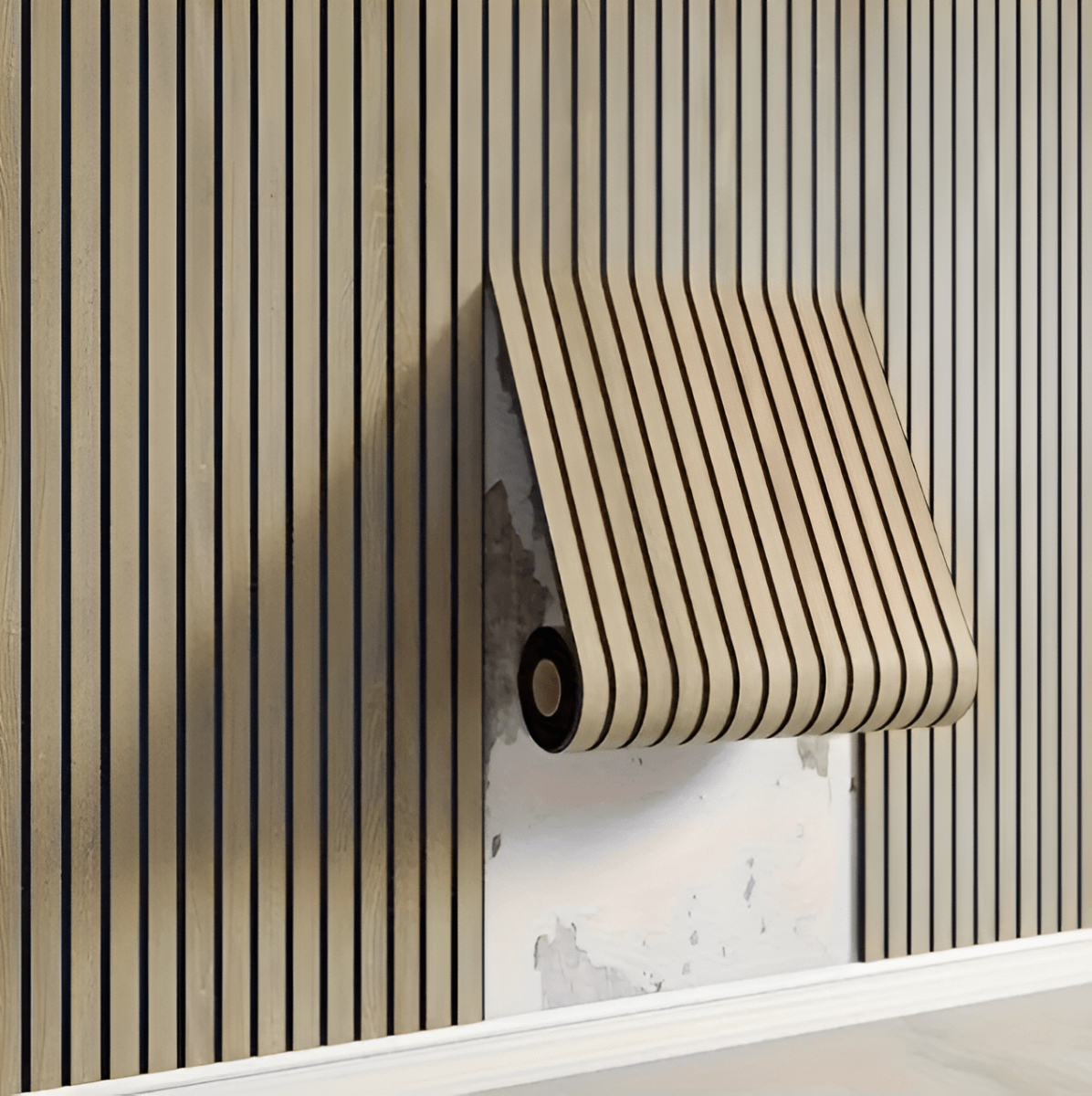 3D Wandverkleidung Selbstklebend in Holzlamellen-Optik aus PVC Wasserabweisend Rolle 40x300 cm (15.7 × 118.1 in) für Wohnzimmer und Schlafzimmer