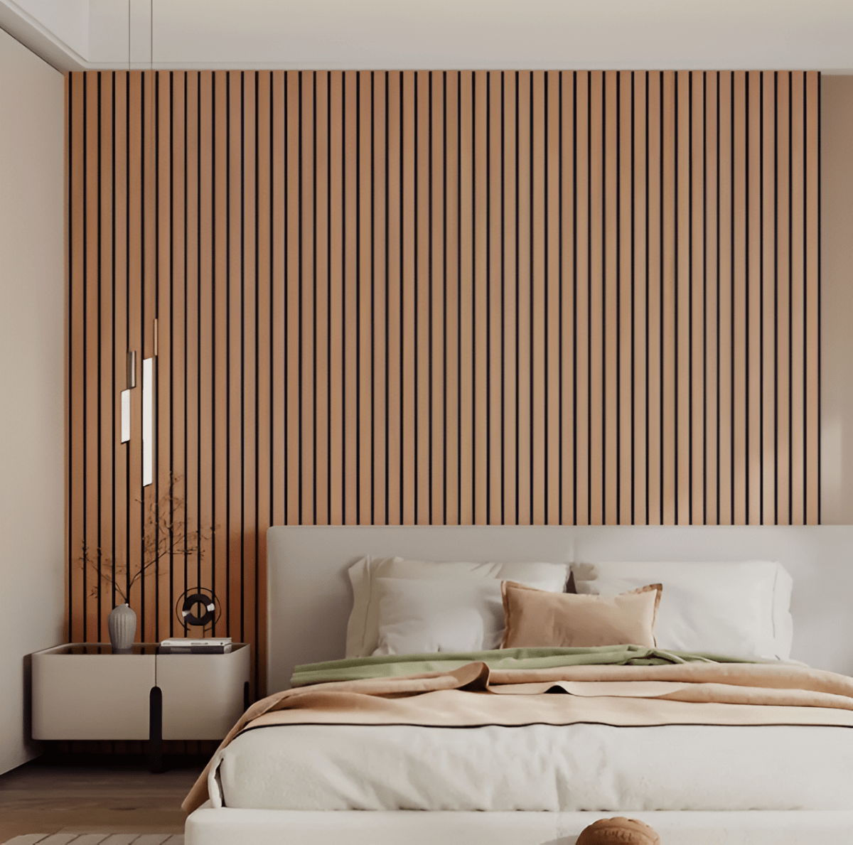 3D Wandverkleidung Selbstklebend in Holzlamellen-Optik aus PVC Wasserabweisend Rolle 40x300 cm (15.7 × 118.1 in) für Wohnzimmer und Schlafzimmer