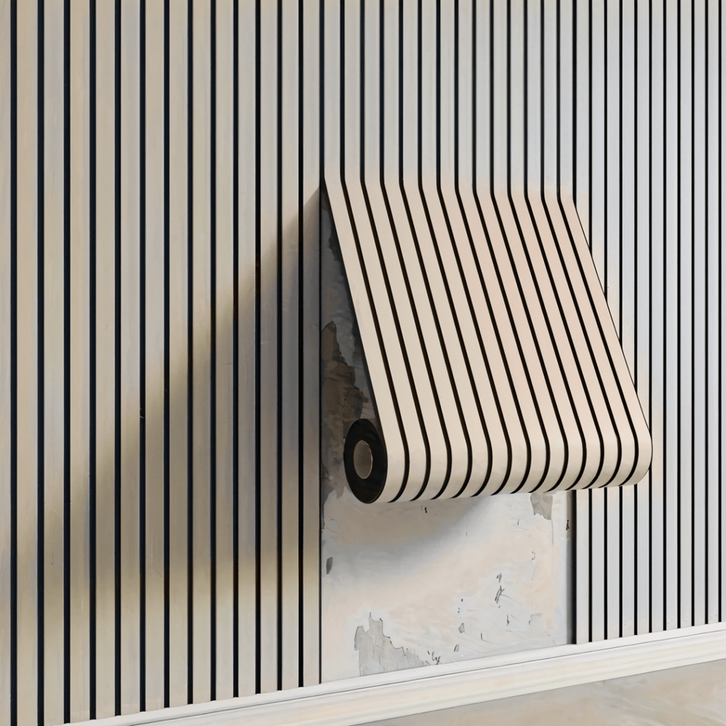 3D Wandverkleidung Selbstklebend in Holzlamellen-Optik aus PVC Wasserabweisend Rolle 40x300 cm (15.7 × 118.1 in) für Wohnzimmer und Schlafzimmer