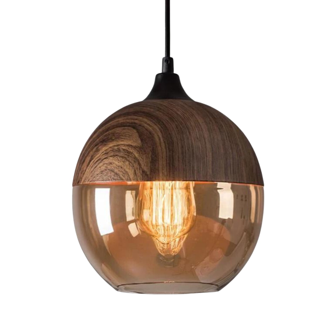 Bolania | Hängeleuchte - Skandinavisches Holz mit getöntem Glas