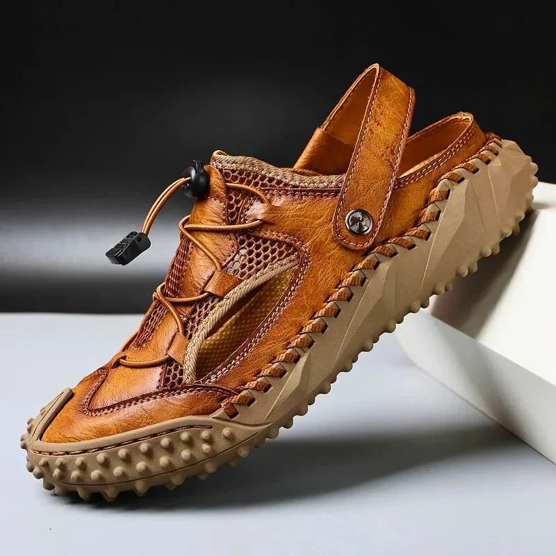 Leather Men's Shoes with Open Heel and Quick-Lacing System, Convertible Heel Strap, Breathable