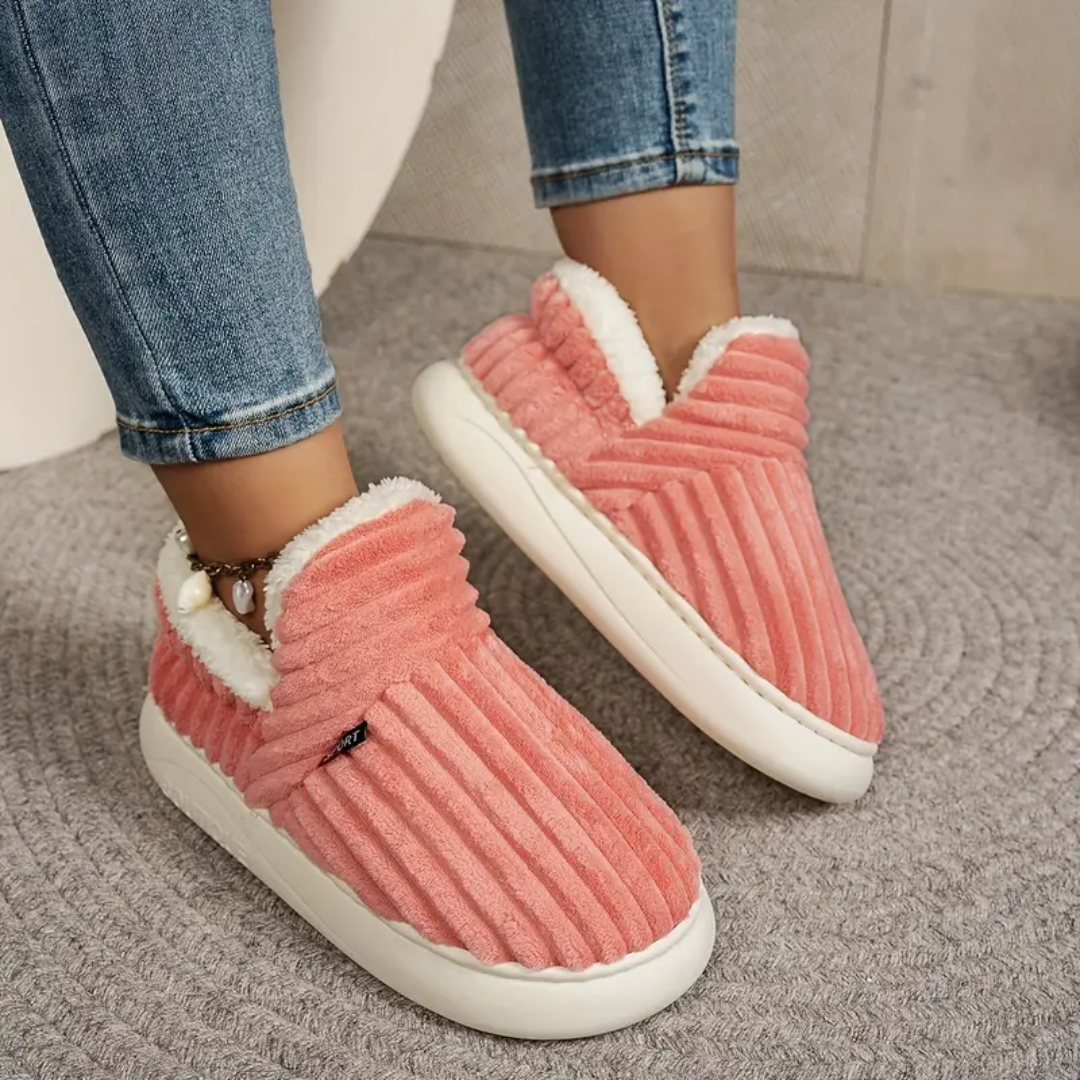 Soft Fleece and Cord-Look Slippers with Memory Foam Sole and Non-Slip Bottom for Winter