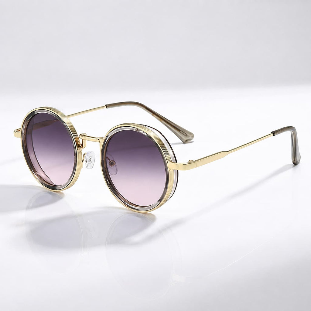 Round Polarized Sunglasses with UV400 Protection, Double Frame in Metal and Acetate