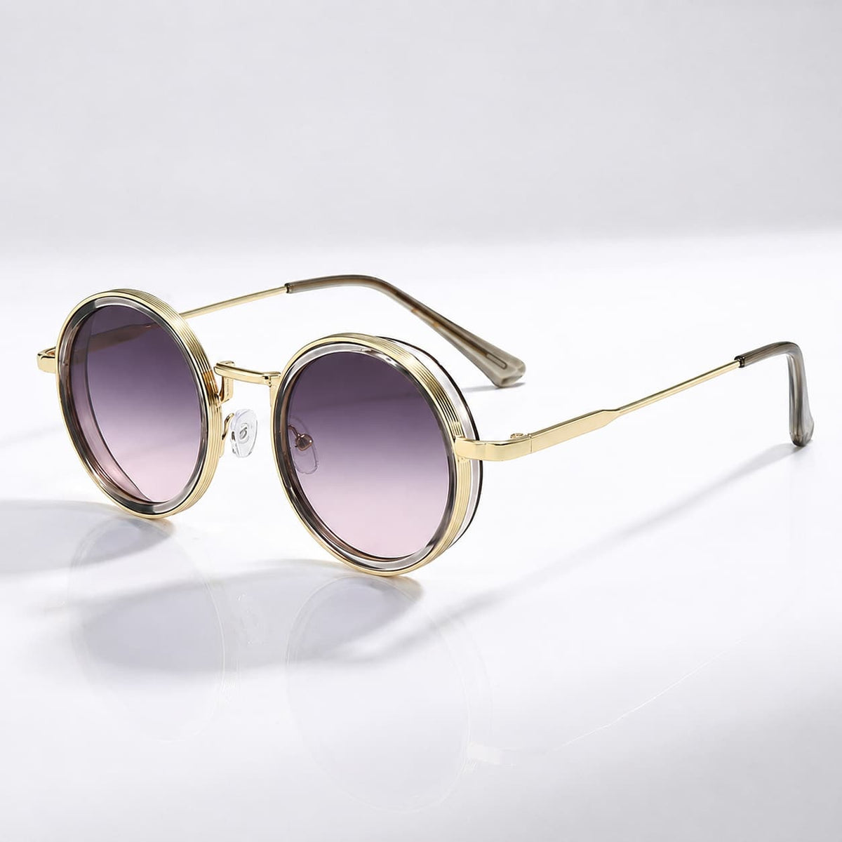 Round Polarized Sunglasses with UV400 Protection, Double Frame in Metal and Acetate