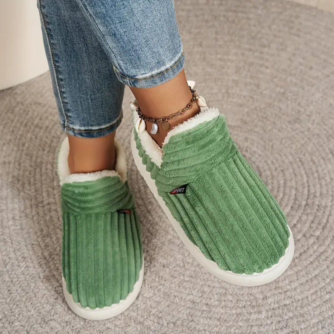 Soft Fleece and Cord-Look Slippers with Memory Foam Sole and Non-Slip Bottom for Winter