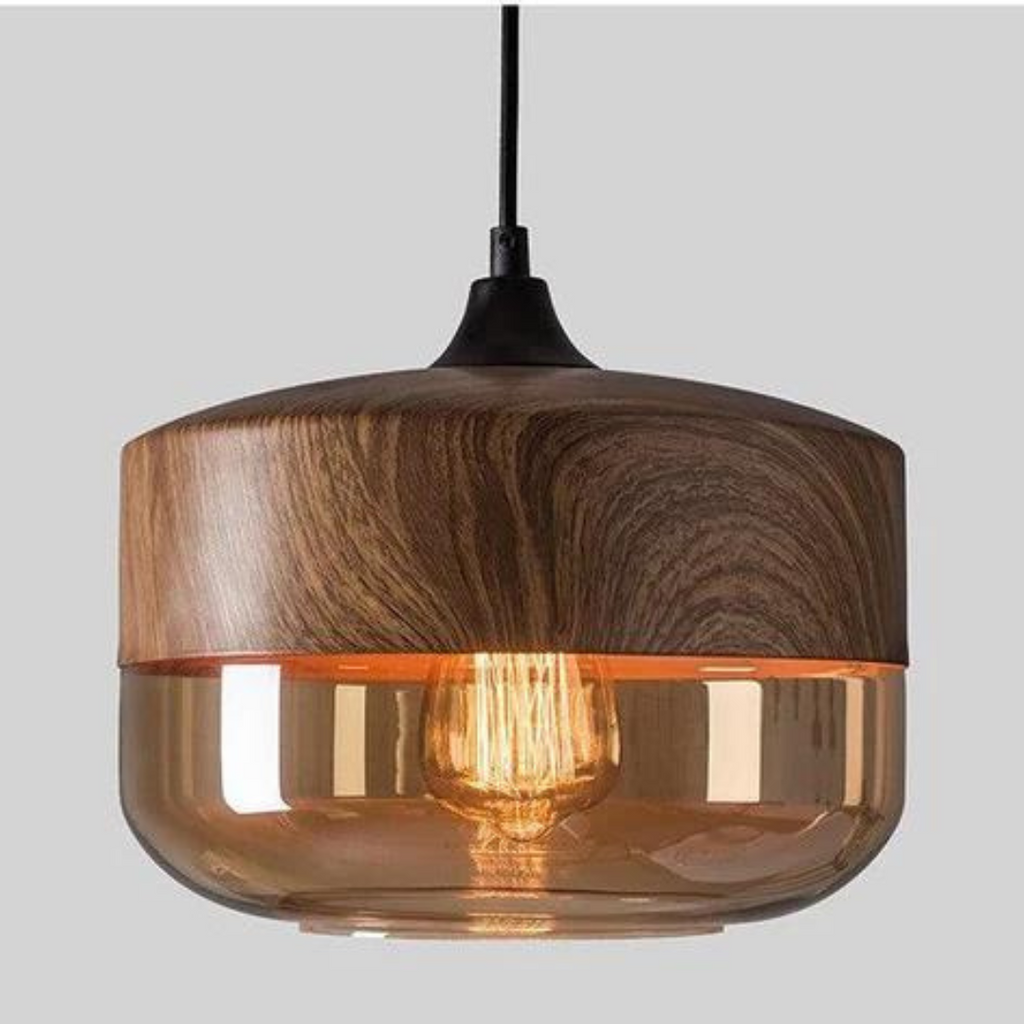 Bolania | Hängeleuchte - Skandinavisches Holz mit getöntem Glas