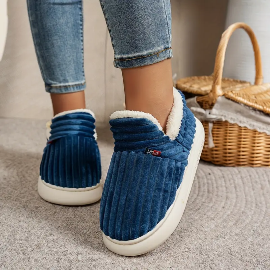 Soft Fleece and Cord-Look Slippers with Memory Foam Sole and Non-Slip Bottom for Winter