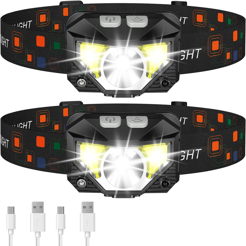 LED Headlamp 2-Pack with 1200 Lumens Motion Sensor 8 Lighting Modes and USB Charging Water-Resistant for Outdoor and Workshop