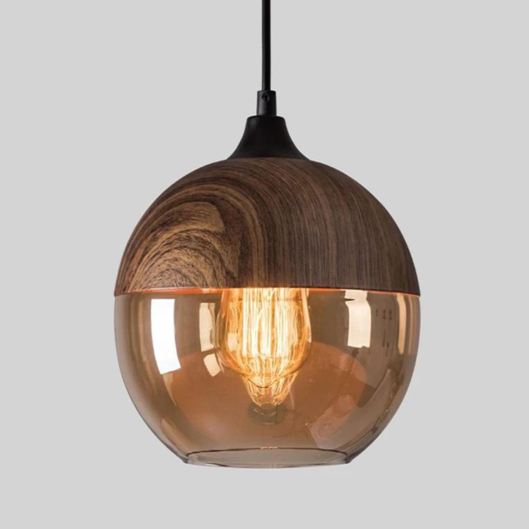 Bolania | Hängeleuchte - Skandinavisches Holz mit getöntem Glas