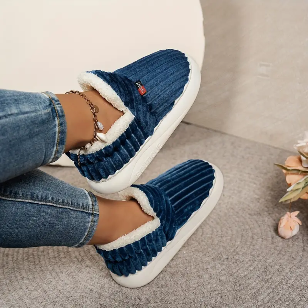 Soft Fleece and Cord-Look Slippers with Memory Foam Sole and Non-Slip Bottom for Winter