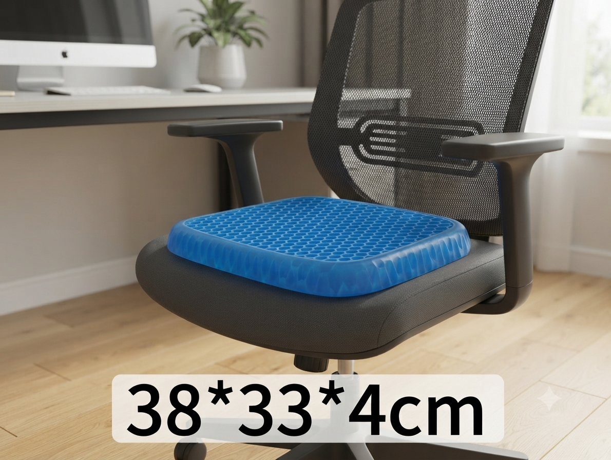 Gel Seat Cushion with Honeycomb Structure for Pressure Relief During Prolonged Sitting Suitable for Office Chairs, Cars, and Wheelchairs