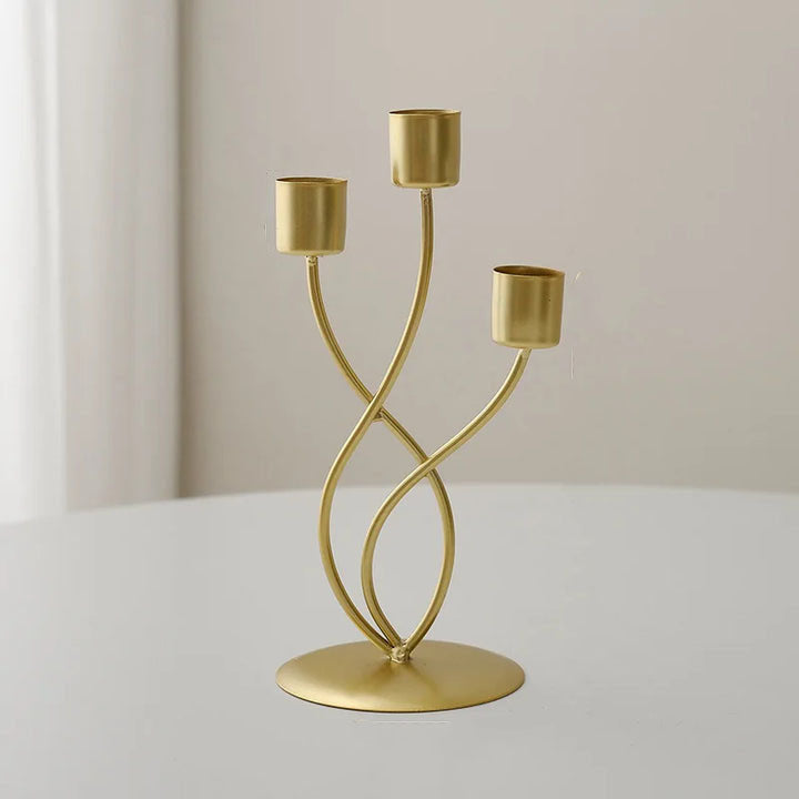 Metal Candlestick in Nordic Design Curved Stem Gold for Taper Candles Table and Shelf Decoration 15.5 cm (6.1 in)