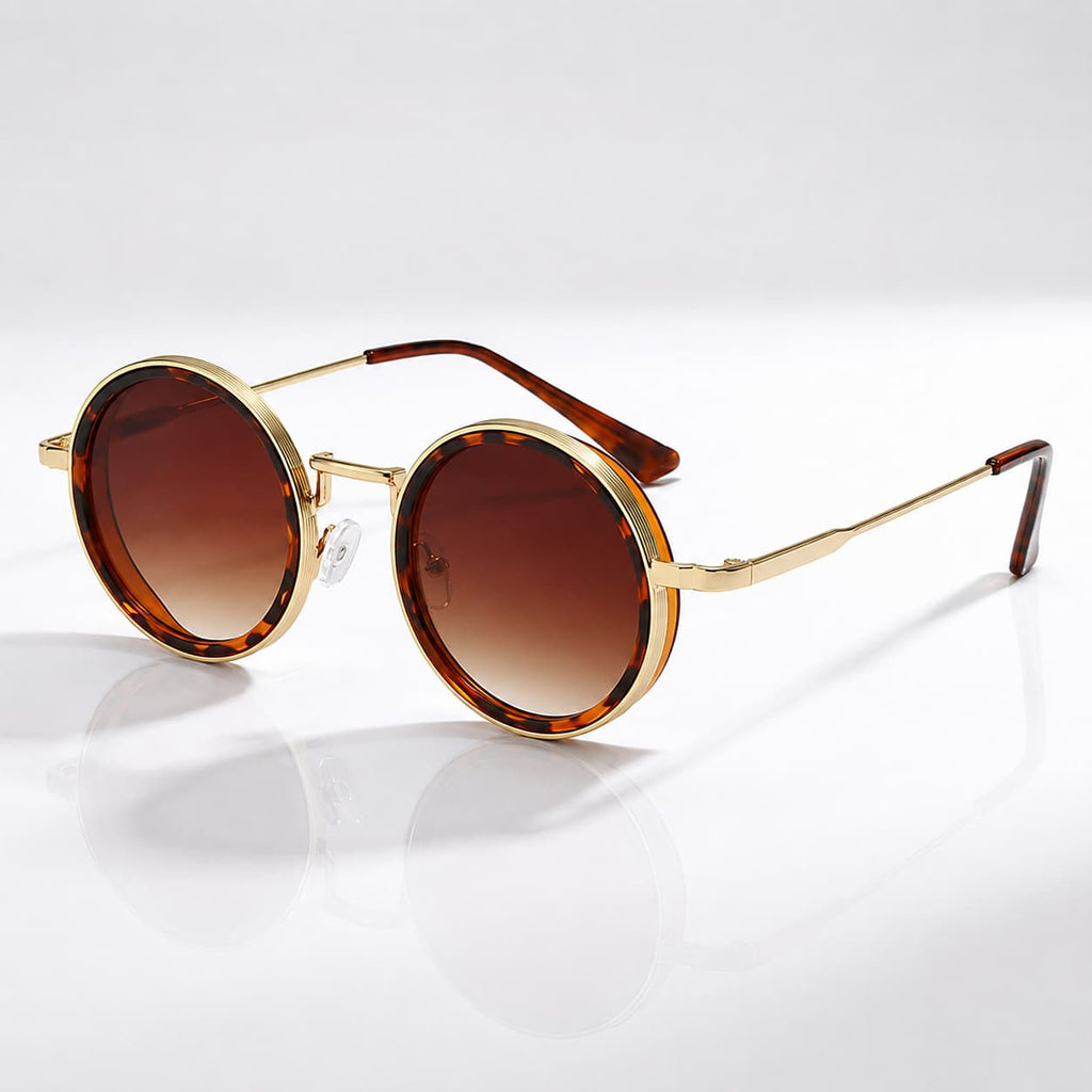 Round Polarized Sunglasses with UV400 Protection, Double Frame in Metal and Acetate