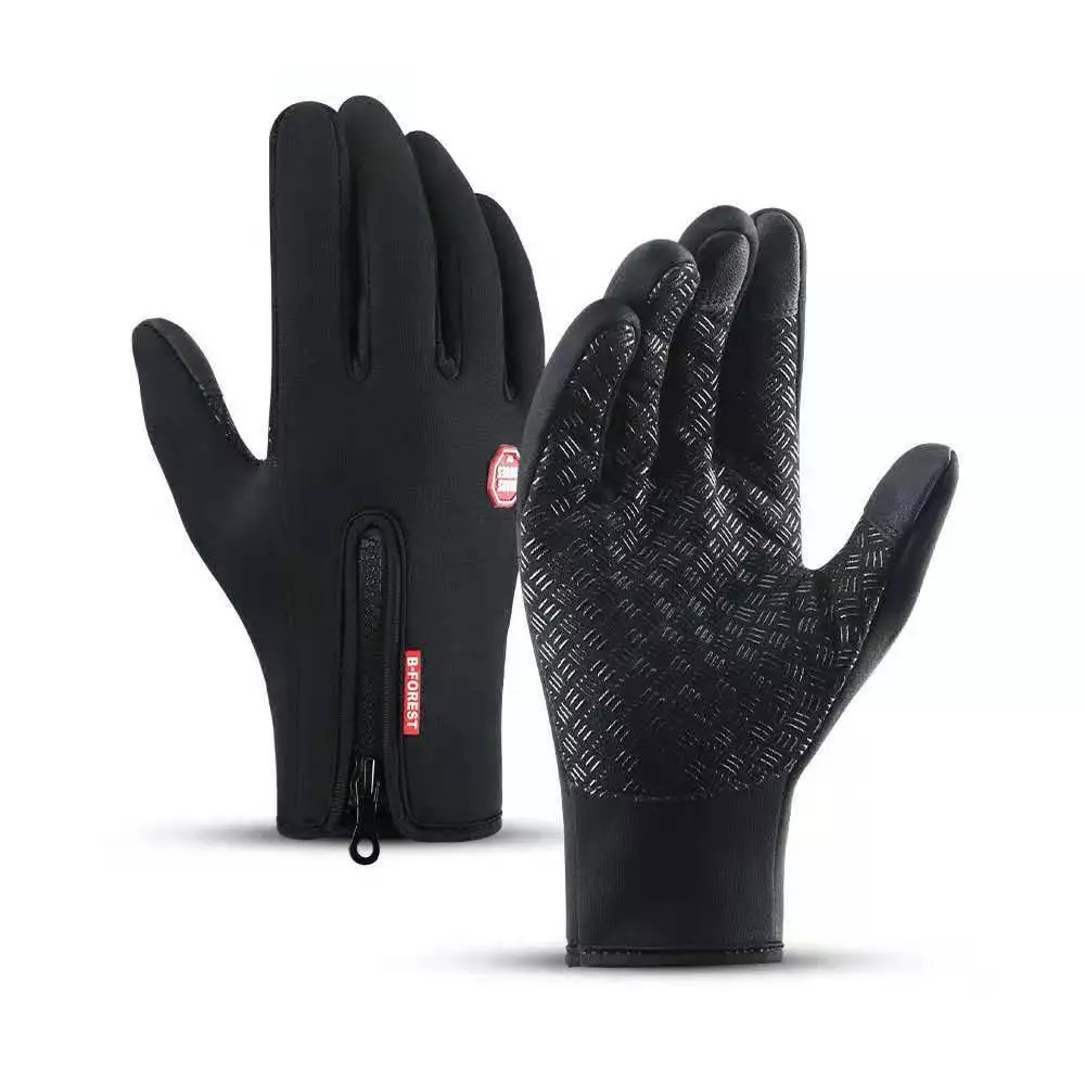 Thermohandschuhe Winddicht mit Touchscreen-Funktion, Silikongriff, Reißverschluss, Unisex