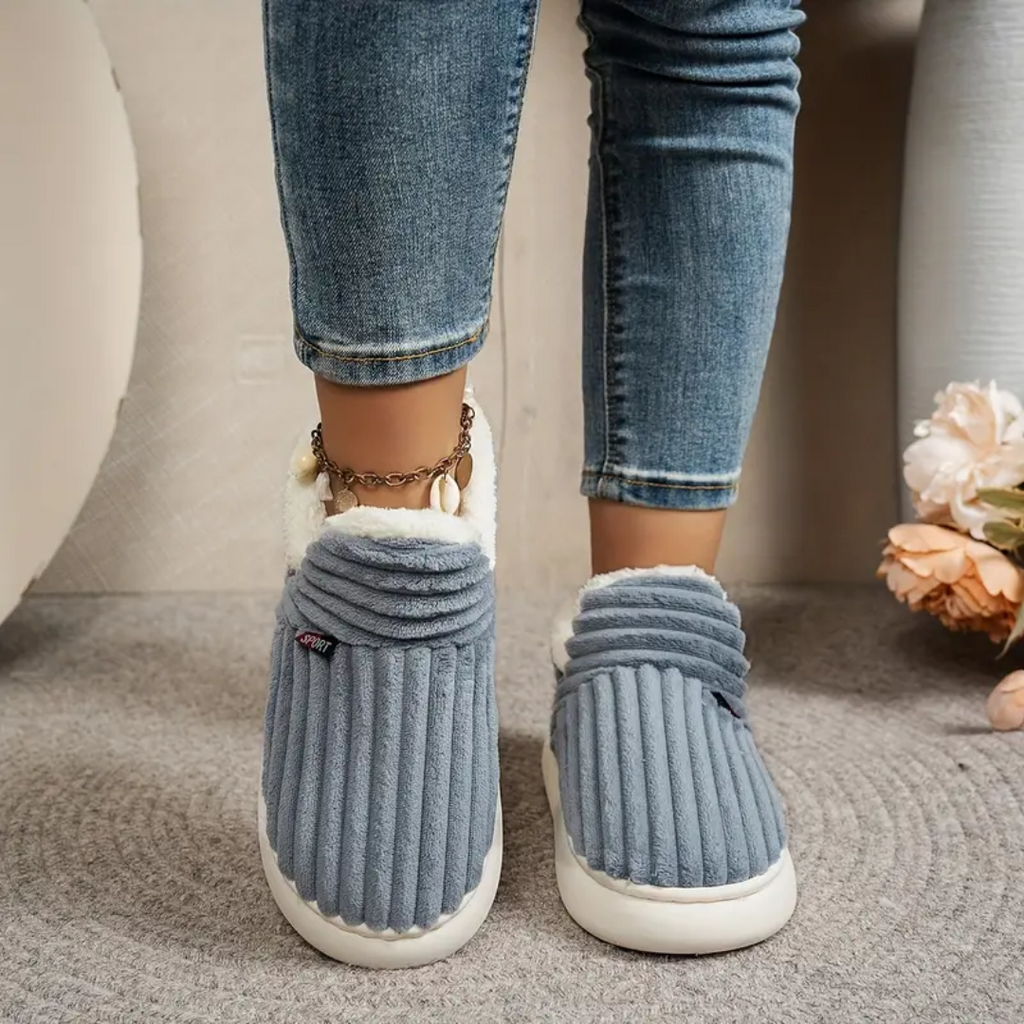 Soft Fleece and Cord-Look Slippers with Memory Foam Sole and Non-Slip Bottom for Winter