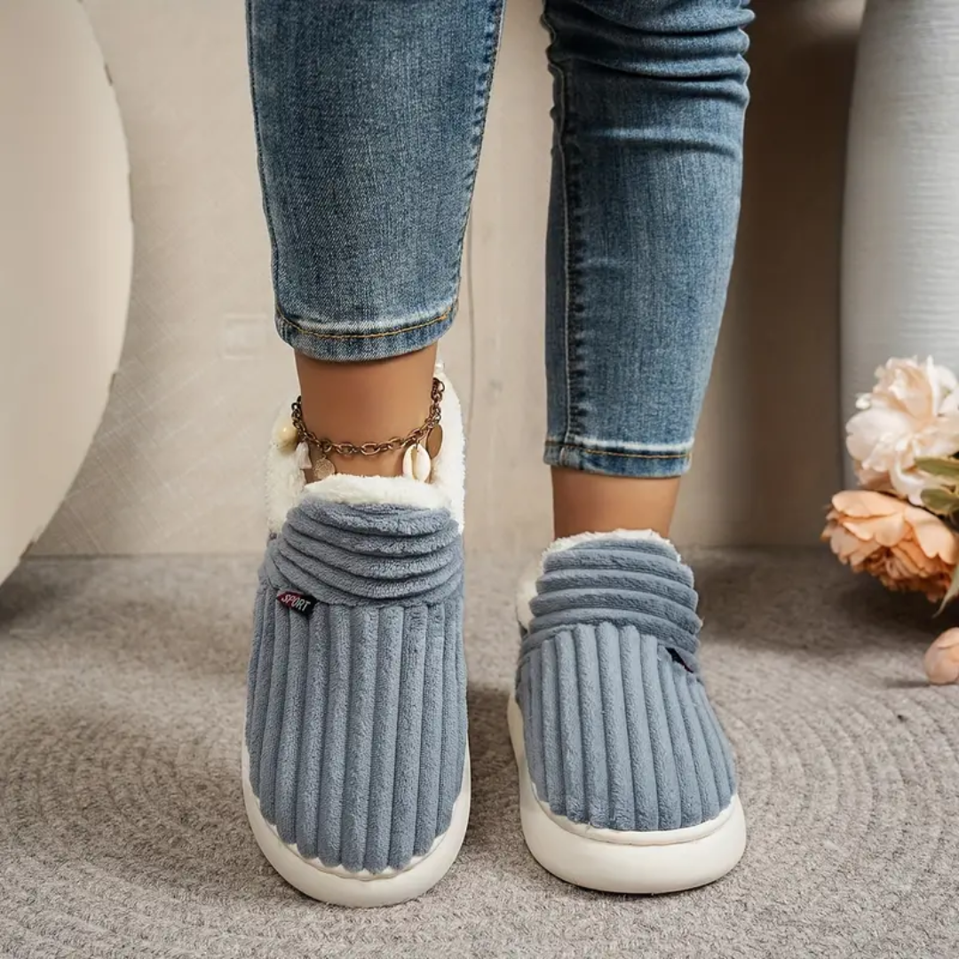 Soft Fleece and Cord-Look Slippers with Memory Foam Sole and Non-Slip Bottom for Winter