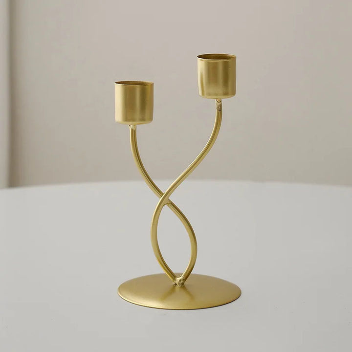 Metal Candlestick in Nordic Design Curved Stem Gold for Taper Candles Table and Shelf Decoration 15.5 cm (6.1 in)