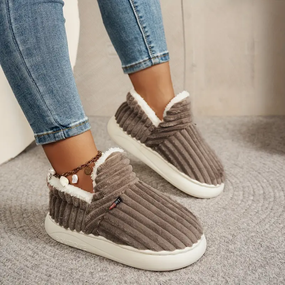 Soft Fleece and Cord-Look Slippers with Memory Foam Sole and Non-Slip Bottom for Winter