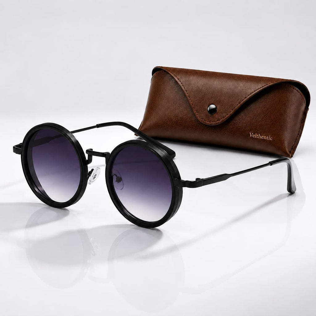 Round Polarized Sunglasses with UV400 Protection, Double Frame in Metal and Acetate