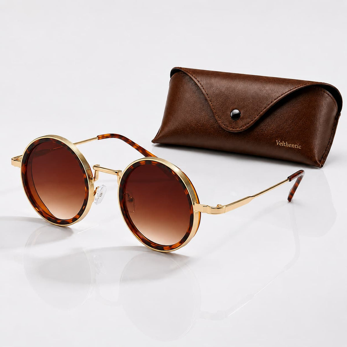 Round Polarized Sunglasses with UV400 Protection, Double Frame in Metal and Acetate
