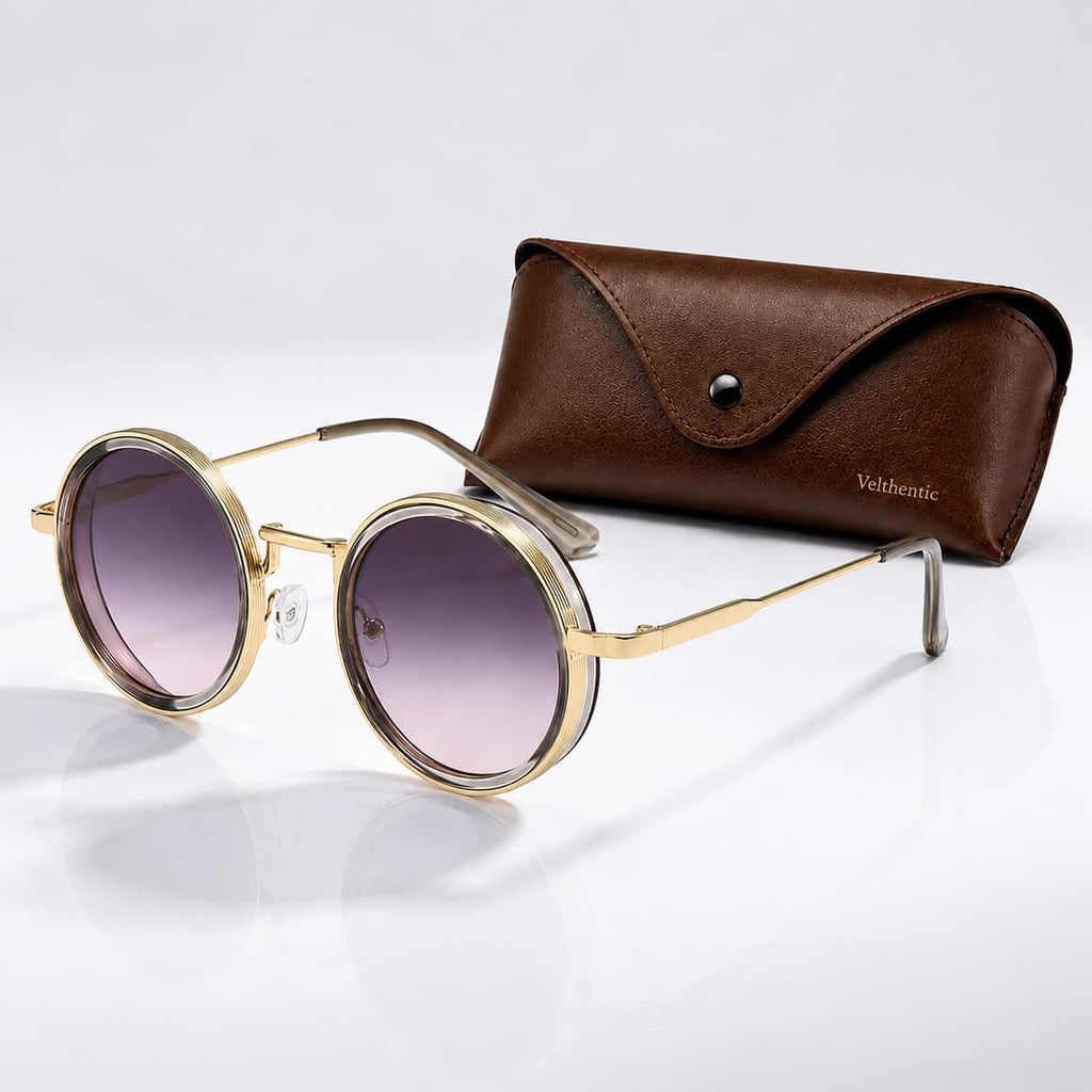 Round Polarized Sunglasses with UV400 Protection, Double Frame in Metal and Acetate