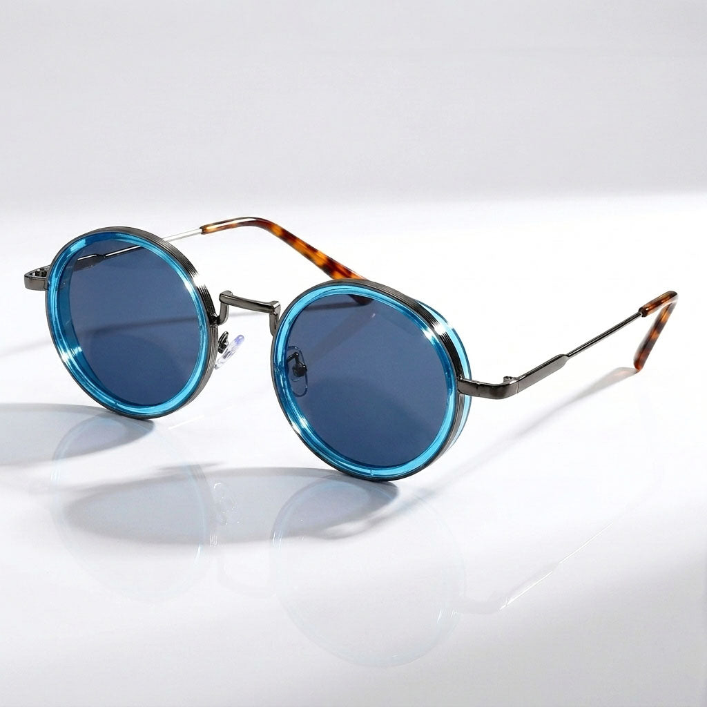 Round Polarized Sunglasses with UV400 Protection, Double Frame in Metal and Acetate