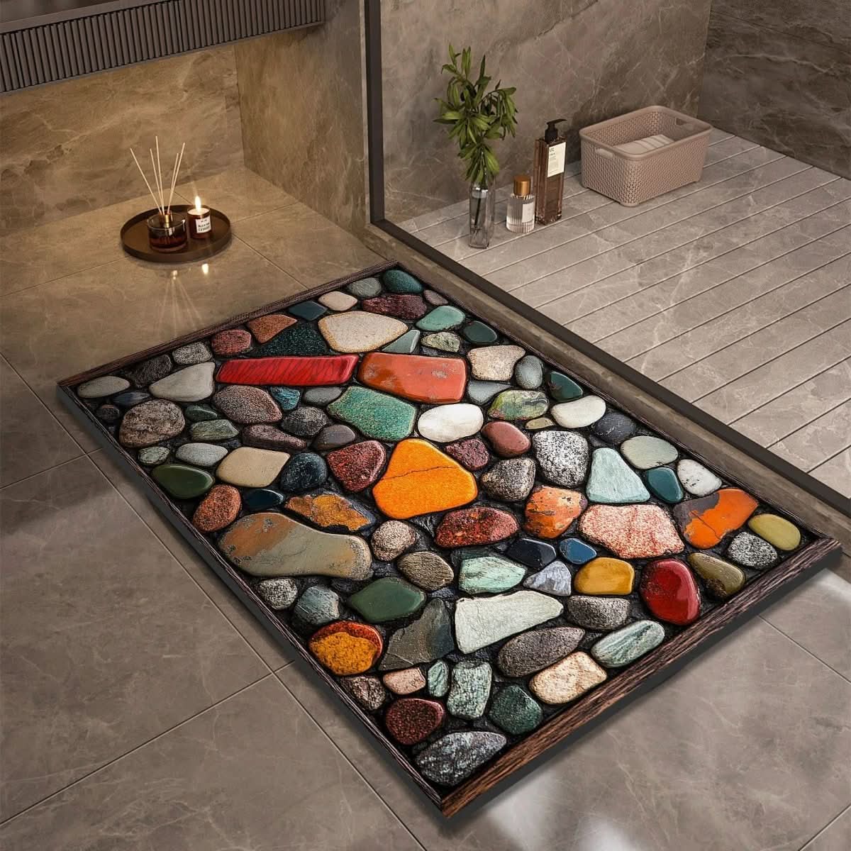 Non-Slip Diatomaceous Earth Bath Mat, Quick-Drying and Absorbent with Stone Look for Bathroom, Shower, and Sink
