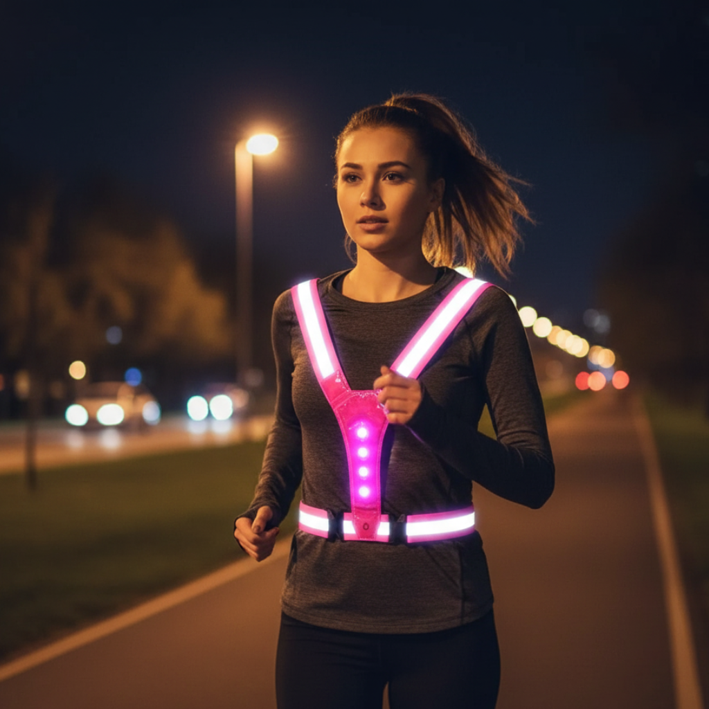 LED Running Vest Adjustable with 3 Light Modes Reflective Strips and USB Charging for Safe Training in the Dark